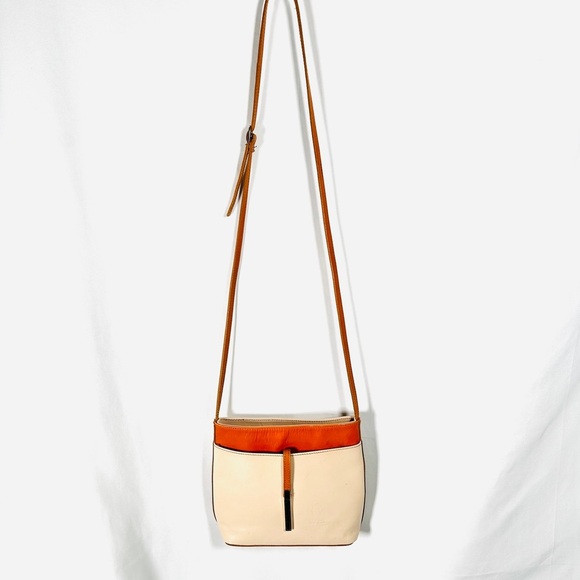 Vera Pelle Italian Leather Crossbody Cream Tan Two-Tone Minimalist Quiet Luxury - Picture 10 of 11